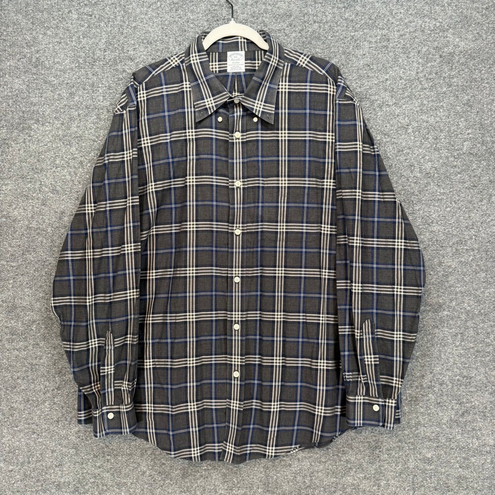 Brooks Brothers Regent Button Down Shirt Mens XXL Gray Plaid Supima Cotton